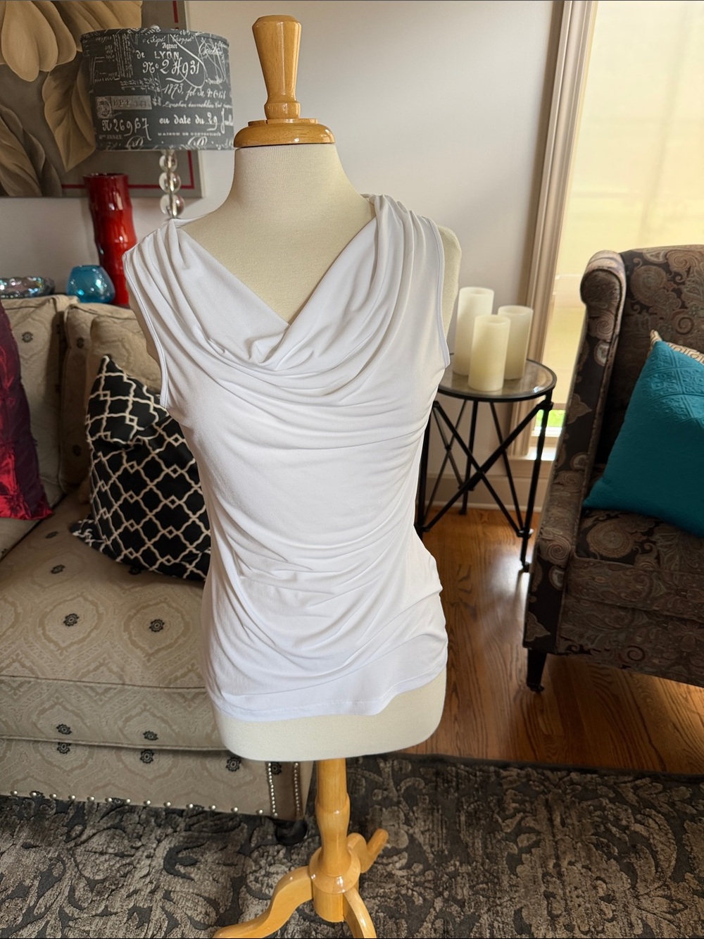 Studio Works White Draped Cowl Neck Sleeveless Camisole